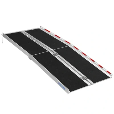 Immagine di LIEKUMM 182,5 x 74 rampa per sedia a rotelle pieghevole in alluminio, capacità 300 kg, di soglia portatile antiscivolo sedie rotelle, gradini, scale, porte, design quadfold