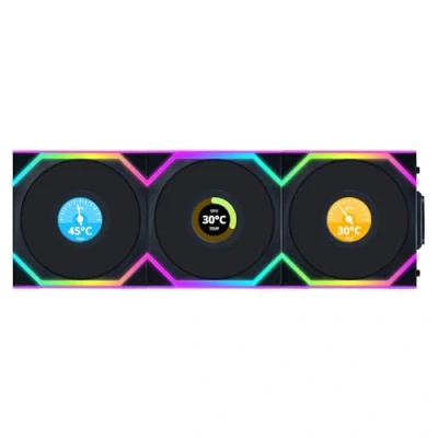 Immagine di Lian Li UNI FAN SL Ventola wireless LCD, ARGB, PWM, confezione da 3 con controller, 120 mm, colore: Nero