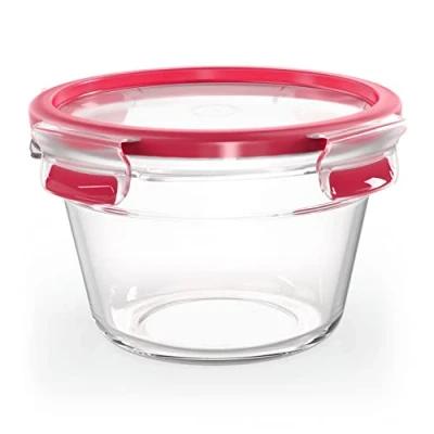 Immagine di EMSA N10404, Clip&amp;Close Vetro rotondo in polipropilene, igienico e inodore, 100% privo di BPA, adatto al congelatore microonde, lavabile lavastoviglie, Rosso