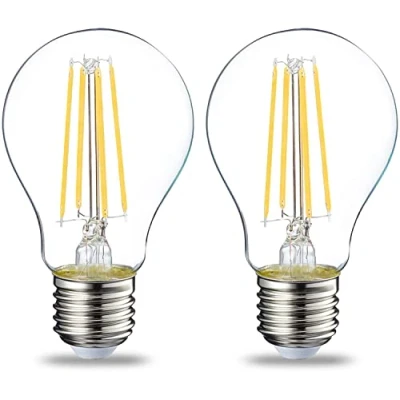 Immagine di Amazon Basics Confezione da 2 lampadine a LED, con attacco Edison E27, piccole, 7 W (equivalenti 60 W), Luce Bianca Calda filamento in vetro trasparente, non dimmerabili