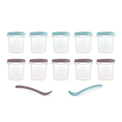 Immagine di Miniland Set 10 Hermisized Terra 200ml. Confezione da ermetici graduati (200ml) e due cucchiai, sicura, resistente adatta per lavastoviglie, microonde congelatore. Collezione Terra.
