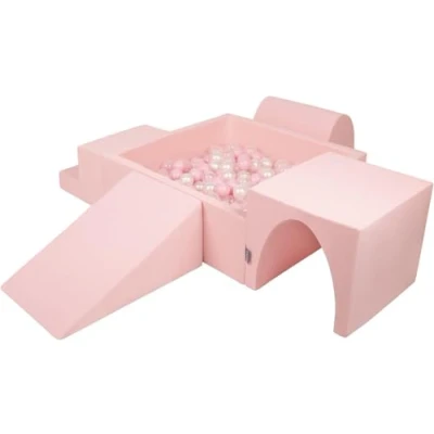 Immagine di KiddyMoon Area di Gioco in Schiuma con Quadrato Piscina Palline (300 Palline) per Bambini, Rosa:Rosa Chiaro/Perla/Trasparente