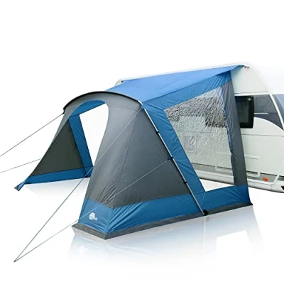 Immagine di your GEAR Caravan Parasole Sharki 2 misure con 330 o 400 cm di larghezza, profondità 250 UPF 50 + tenda per roulotte camper aste in alluminio, finestre panoramiche, colonna d&#039;acqua 5000