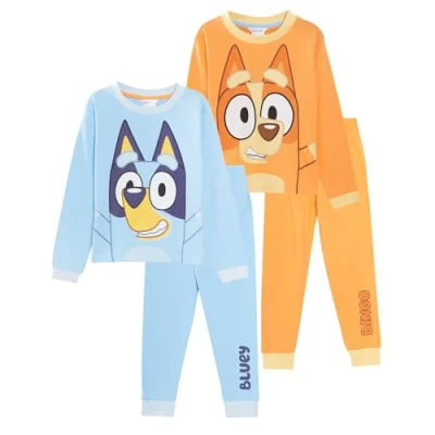 Immagine di Bluey set di 2 pigiami da bingo per bambini, ragazzi e ragazze, unisex, 100% cotone, a maniche lunghe, notte, Multi, 4 5 Anni