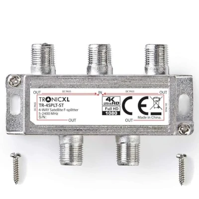 Immagine di TronicXL Distributore digitale satellitare a 4 vie per antenna, cavo DVBC DVBS DVBT DVBS2 DVBT2 splitter HD TV 4x Switch morbido connettore F di alimentazione BK unicable