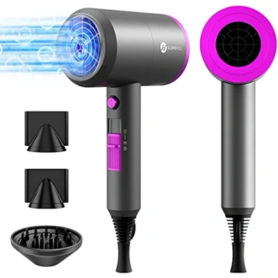 Immagine di Phon Ionico, Slopehill Asciugacapelli Professionali con Motore AC 1800w per Asciugatura Rapida, Pulsante Caldo/Freddo, 1 Diffusore 2 Concentratori, 3 Impostazioni Di Temperatura （Grigio）
