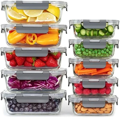 Immagine di GOOD FOR YOU Contenitori Alimentari in Vetro 10 unità Porta Pranzo Ermetici con Coperchio Ermetico, senza BPA e a Tenuta Stagna (10 coperchi basi)