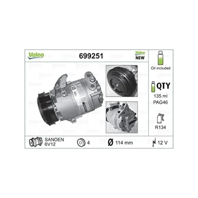 Immagine di VALEO 699251 compressore Aria Condizionata 6V12 12 PAG 46 R 134a con olio NEW ORIGINAL PART OPEL: Corsa D Hatchback, Astra G Caravan