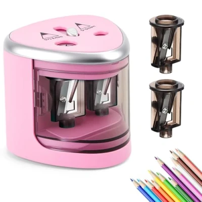 Immagine di Temperamatite Elettrico in Metallo,Temperino con Serbatoio Affilatura Manuale ed Elettrica,Doppio Foro 6mm e 12mm,Sicuro Tempera Matite Per Bambini (rosa)