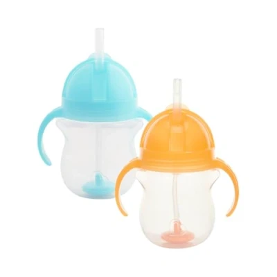 Immagine di Munchkin Click Lock Tip &amp; Sip Set di Tazze con Cannuccia, Tazza d&#039;Apprendimento Cannuccia per Bambini Piccoli, Senza BPA, Anti Sversamento, 207 ml, confezione da 2, Blu/Arancione