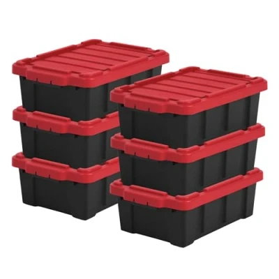Immagine di Iris Ohyama, Scatole Pieghevoli, 12.5L, Set di 6, Rosso, Compact, Solido, Impilabile, Per Garage, Scaffali, Scatola Organizer, Plastica, Contenitore, DDSKT 130