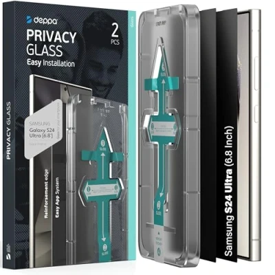 Immagine di Deppa 2 pezzi Vetro Temperato Anti Spia per Samsung Galaxy S24 Ultra (6.8&#039;) Compatibile con ID Impronta Digitale[Copertura Totale] Kit di Installazione Facile Pellicola Proteggi Schermo in