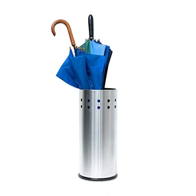 Immagine di Relaxdays Portaombrelli Rotondo in Acciaio Inox, Design Moderno Techno, Contenitore per Ombrelli, Bastoni, Argentato, 22.5 x 49.5 cm