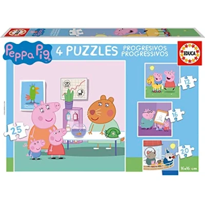 Immagine di Educa Puzzle progressivi di Cartone per Bambini Peppa Pig. Dimensioni: 40 x 28 cm. 4 da 12 a 25 Pezzi. 3 Anni (16817)