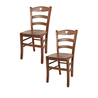 Immagine di t m c s Tommychairs Set 2 sedie modello Cuore per cucina bar e sala da pranzo, robusta struttura in legno di faggio color noce chiaro seduta