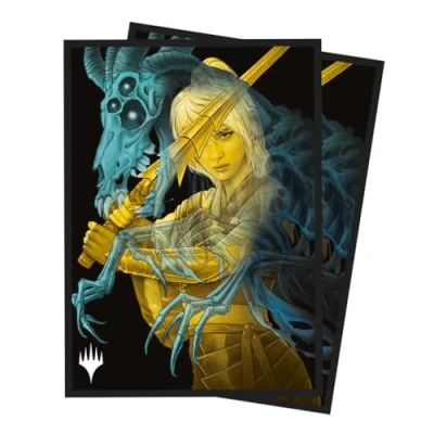Immagine di Ultra PRO MTG Duskmourn 100ct Deck Protector Sleeves Ft. The Wandering Rescuer, dimensioni standard custodie per carte con tecnologia ChromaFCushion resistente, maniche finitura opaca,