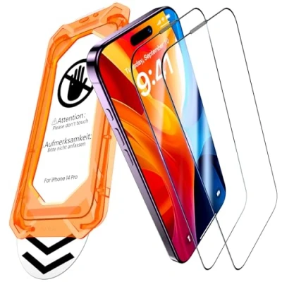 Immagine di UniqueMe per iPhone 14 Pro Pellicola Protettiva [Protezione Completa del Display] Vetro Temperato Protettiva, Installazione Automatica, 2 Pezzi