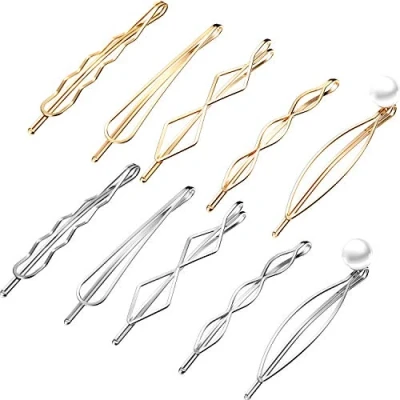 Immagine di 10 Pezzi Geometrici Fermagli per Capelli in Metallo Barrette Delicati Minimalisti Accessori Donne di Cappelli, 5 Stili (Oro, Argento)