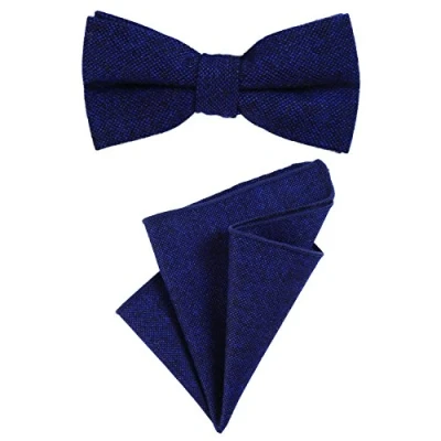 Immagine di DonDon Papillon da uomo 12 x 6 cm di dimensioni regolabili abbinato a un fazzoletto taschino 23 colorato in cotone blu