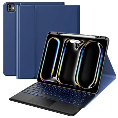 Immagine di MoKo Custodia con Tastiera per iPad PRO 13 Pollici 2024 Portapenne, Bluetooth Staccabile, Retroilluminata e Touchpad,Blu Marino