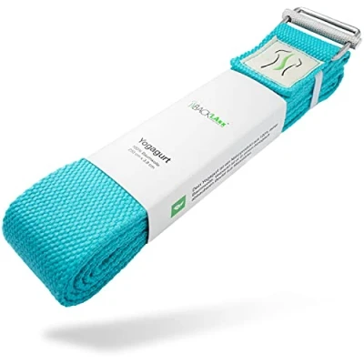 Immagine di BACKLAxx ® Cintura Yoga 100% cotone per principianti ed esperti (blu) Fascia stretching con chiusura in metallo [250 x 3,8 cm] Cinghie straps