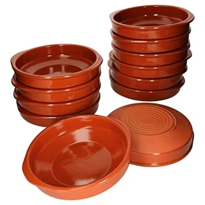 Immagine di MamboCat Cazuela Set große Tonschalen mit Henkeln Ø 24 cm Größe XL 12 cremefarbene Tapasschalen bruclee glasiert Mediterranes Geschirr handgefertigtes Tongeschirr