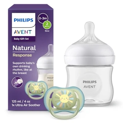 Immagine di Philips Avent Natural Response set regalo per bambini: 2 biberon da 260 ml con tettarella flusso 3 (1m+), 4 ciucci ultra air (modello SCD837/13)