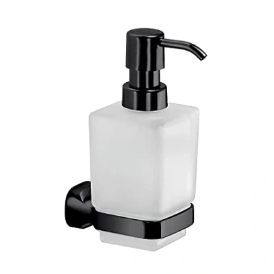 Immagine di Gedy Krabi, Dispenser, Colore Nero, Dosatore Sapone Bagno Realizzato in Acciaio Inox e Cromall, Garanzia 2 Anni, Misure 16 x 6,4 10,6 CM Peso 0,37 kg, Design R&amp;S, Unica