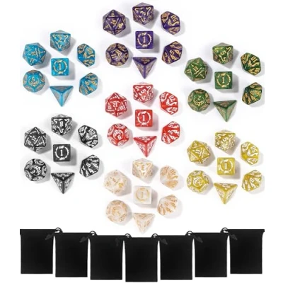 Immagine di TIDEVAN Set di Dadi da Tavolo in Poliedrico,49 pezzi Poliedrici,con 7 Borse Velluto Poliedrici per RPG Dungeons e Dragons Pathfinder DND MTG D4 D8 D10 D12 D20(7 Colori)