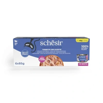Immagine di Schesir Complete Nutrition Filetti in brodo 6 x 85 g Umido per gatto Tonnetto con pesce azzurro
