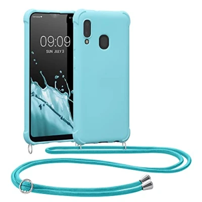 Immagine di kwmobile Custodia Compatibile con Samsung Galaxy A20e Cover Back Case in Silicone TPU Protezione Smartphone Cordino blu chiaro