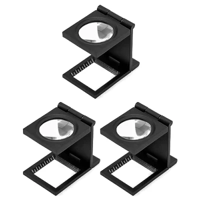 Immagine di QWORK® 3 pezzi contafili con ingrandimento 10x finitura, lente d&#039;ingrandimento portatile pieghevole scala per ispezioni di gioielli tessili