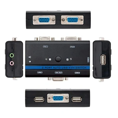 Immagine di Nanocable Interruttore KVM Switch per Controllare 2 PC con Tastiera Singola, Mouse, Monitor e Altoparlanti, USB VGA 1U 2PC Cavo, Nero