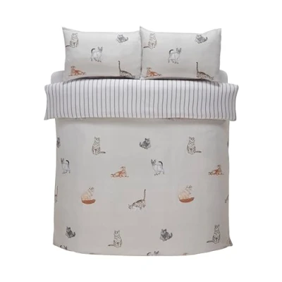 Immagine di Rapport Home Purrfect Set di biancheria da letto con gatti, in microfibra, 180 fili, reversibile, per matrimoniale, colore: grigio