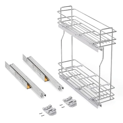 Immagine di Emuca Portabottiglie laterale estraibile SupraMax con chiusura soft, Modulo 200mm, Cromato lucido, Acciaio