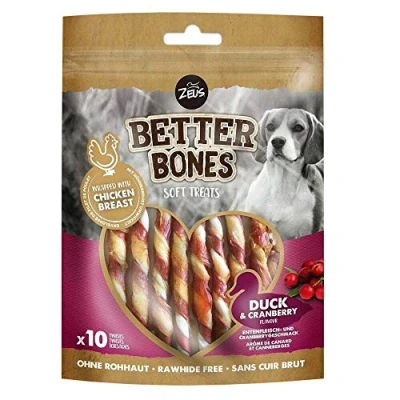 Immagine di Zeus BetterBones, bastoncini da masticare ritorti per cani, con carne d&#039;anatra e mirtillo rosso, 10 cm
