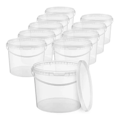 Immagine di BenBow secchio con coperchio 3l trasparente 10x 3 litri sicuro per gli alimenti, stabile, ermetico di plastica manico vuoto