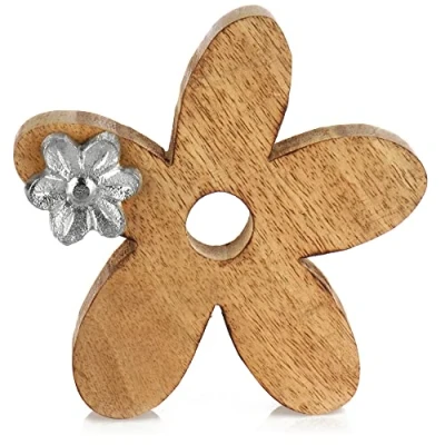 Immagine di com four® Fiore da Esposizione Deco Premium Flower in Legno di Mango con Piccolo Metallo esporre e Regalare (1 Pezzo Fiore)