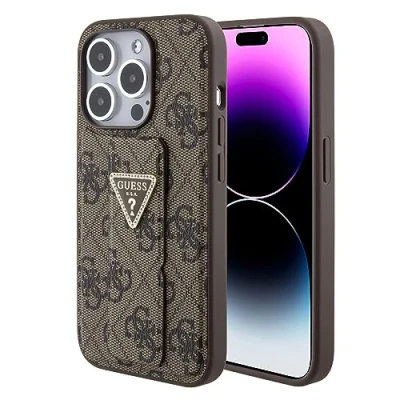 Immagine di CG MOBILE Guess Custodia in pelle PU con supporto per iPhone 15 Pro Max (marrone)
