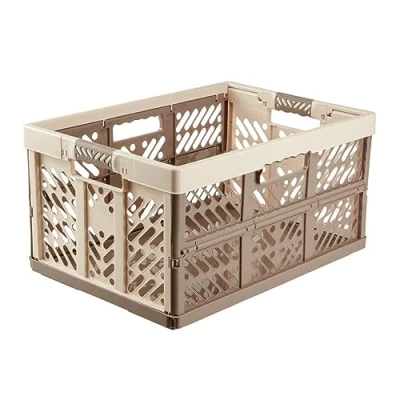 Immagine di keeeper 4x Robusti Box Contenitori Pieghevoli con Impugnature Soft touch, 54 x 37 28 cm, 45 L, Ben, Crema/Taupe