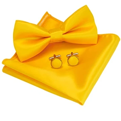 Immagine di JEMYGINS Papillon Uomo Giallo Regolabile in Diversi Colori con Fazzoletto e Gemelli