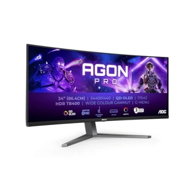 Immagine di AOC Agon PRO AG346UCDAM Monitor gaming curvo OLED WQHD da 34 pollici, 175 Hz, 0,03 ms, FreeSync Premium Pro, comp. G Sync, HDR400 (3440x1440, 2x HDMI, DisplayPort, Hub USB) nero
