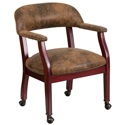 Immagine di Flash Furniture Sedia da conferenza con Rivestimento per Unghie e Ruote, in Legno, Giacca Bomber Microfibra Marrone, Set 1