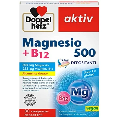 Immagine di Magnesio 500 mg con Vitamina B12 Integratore effetto 2 Fasi ad alto Dosaggio per l&#039; attività muscolare e il sistema nervoso Doppelherz