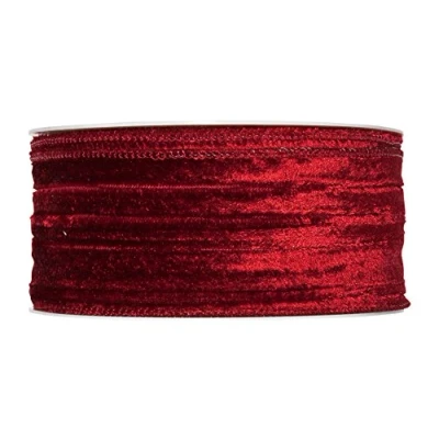 Immagine di FloristryWarehouse Nastro natalizio in velluto effetto stropicciato, colore rosso vinaccia, larghezza 50 mm per 10 metri di lunghezza, su rotolo, con bordo filo metallico