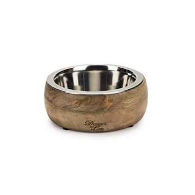 Immagine di Beeztees Designed By Lotte Mandira, ciotola 2 in 1, legno/acciaio, 16,5 cm, misura M, legno/argento