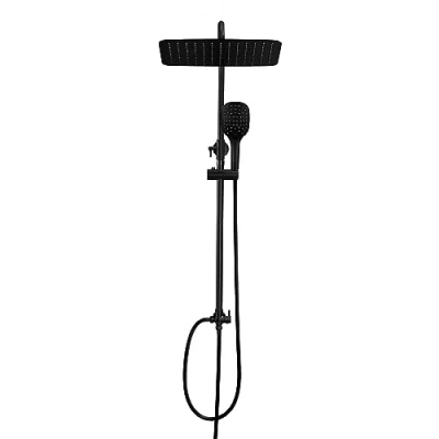 Immagine di JOHO Colonna Doccia idromassaggio Soffione Nero Opaco in Acciaio Inox 304 Senza Miscelatore Set a Pioggia con Doccetta e 35 * 25CM