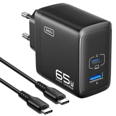 Immagine di INIU 65W Caricatore USB C Alimentatore, 2 Porto A Adattatore di Alimentazione, Compatto e Salvaspazio, Caricabatterie Veloce per MacBook iPad Pro/Air, iPhone 15 14 13 Pro Max, Galaxy S23 ecc