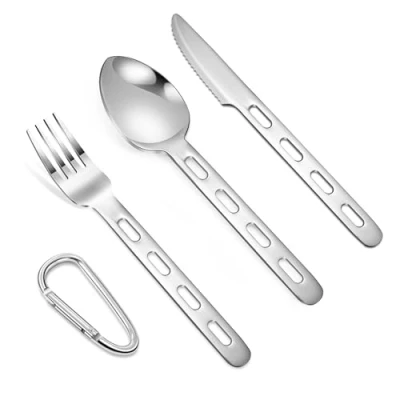 Immagine di Set di Posate Portatili da Campeggio Utensili Forchetta Cucchiaio Coltello per Picnic Viaggi Confezione 4