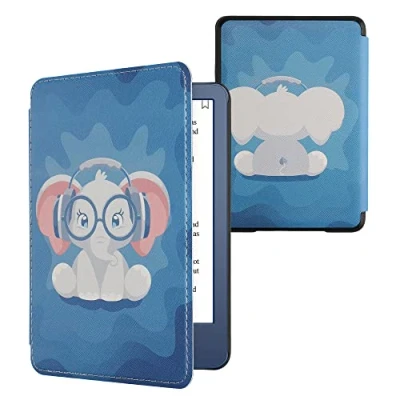 Immagine di kwmobile Custodia eReader Compatibile con Amazon Kindle (2022/2024) Cover eBook Reader Flip Case blu chiaro/blu scuro/grigio Elefantino